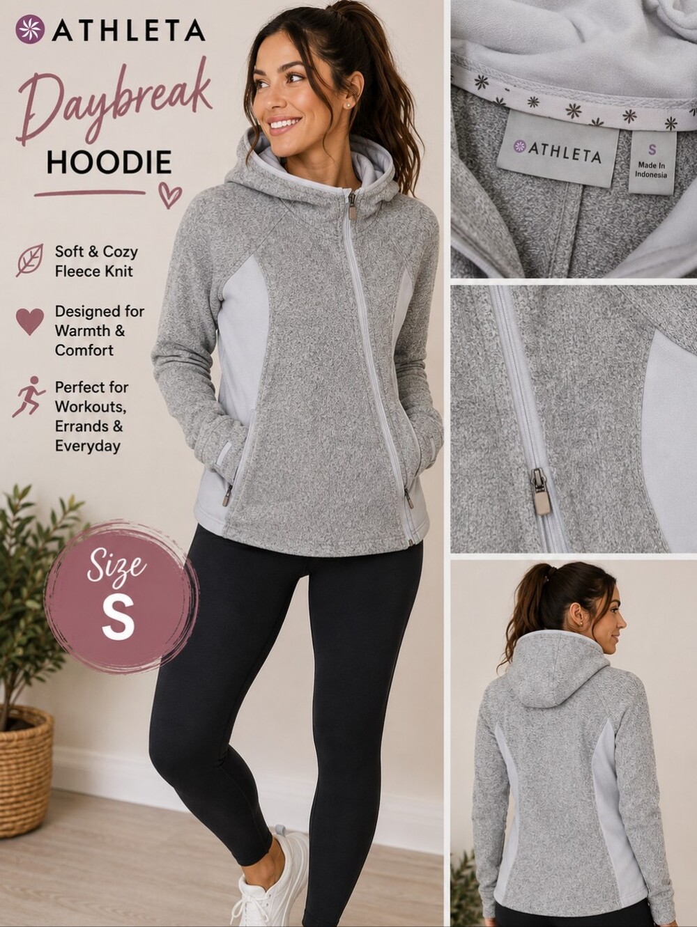 Athleta Heather Gray Hooded Utility Jacket with Light Gray Panels